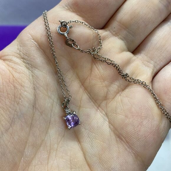 💛 925 Vintage Amethyst & Diamond Necklace - Picture 3 of 4